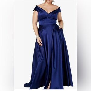 Xscape Blue Off-Shoulder Dress